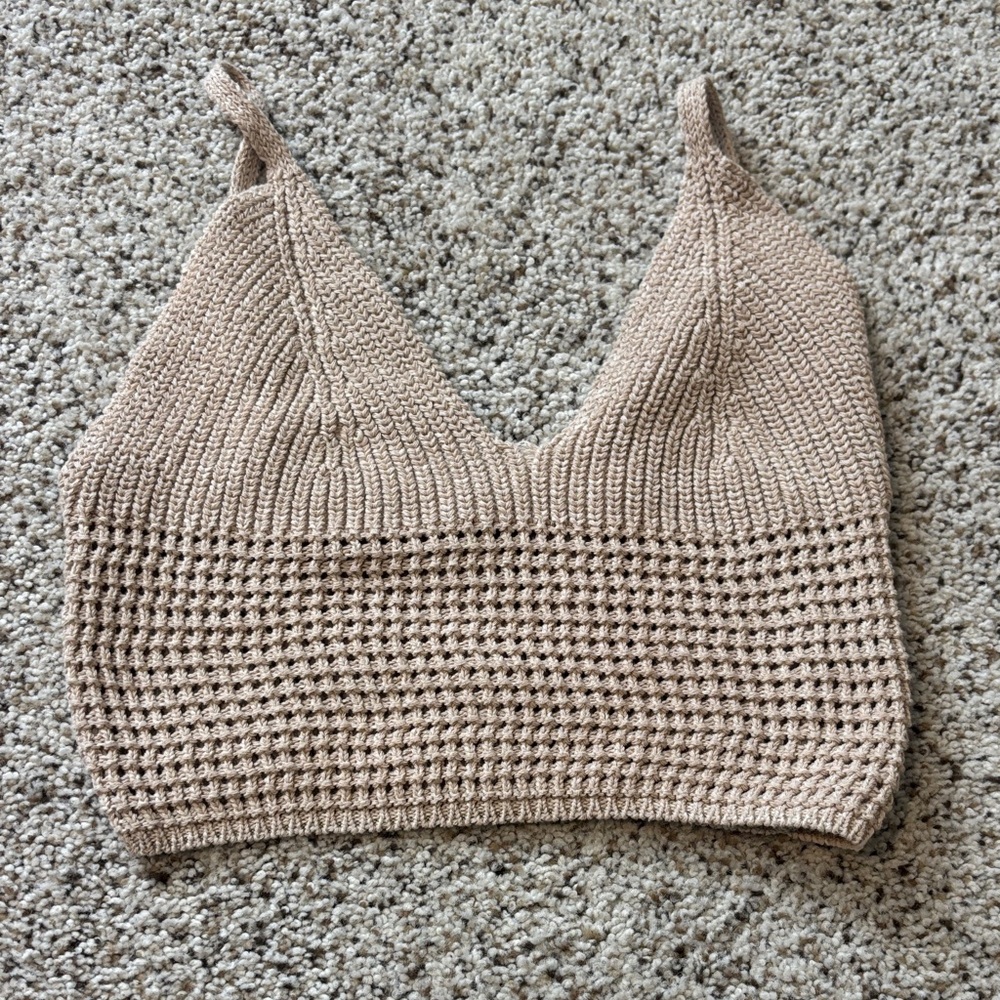 Stylish Knit Crop Top in Tan